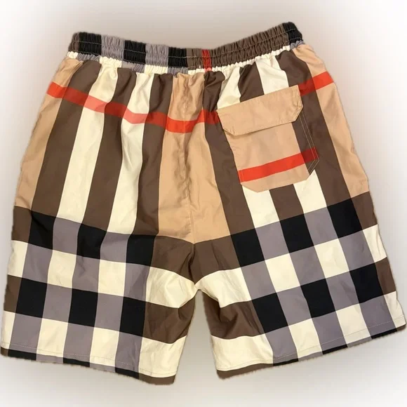 Burberry Men's Check Board Shorts - Tan and Red - Picture 3 of 6